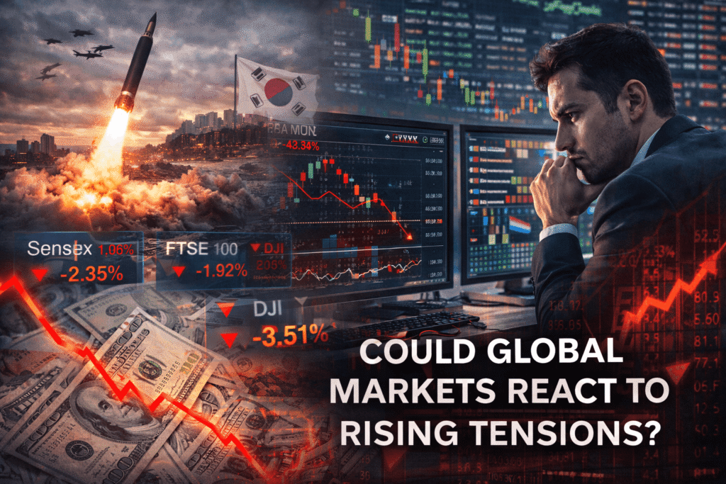 Global map showing tensions after a North Korea missile test affecting Asian security