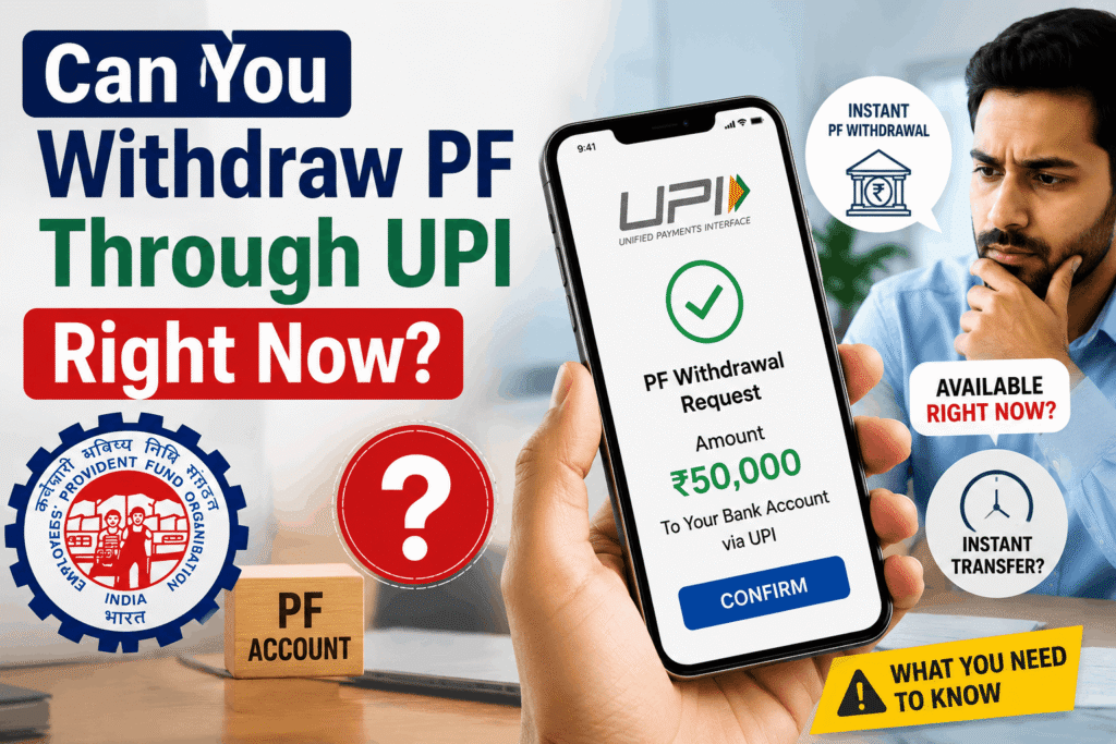 EPFO 3.0 UPI Withdrawal explained with smartphone showing UPI payment app and provident fund account details