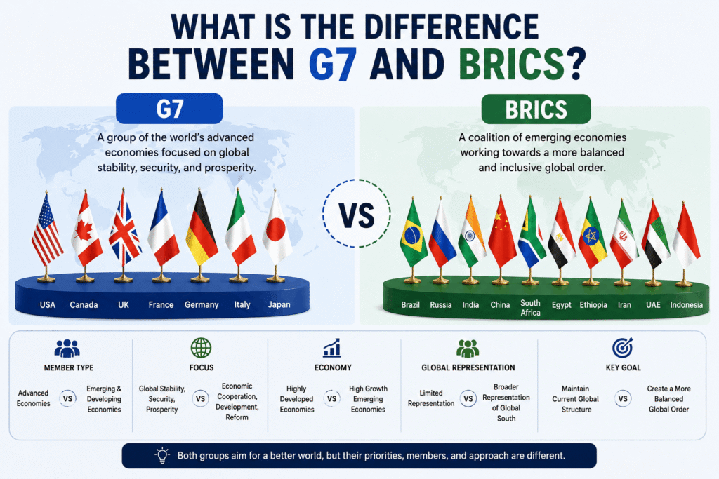 G7 vs BRICS countries comparison and membership overview