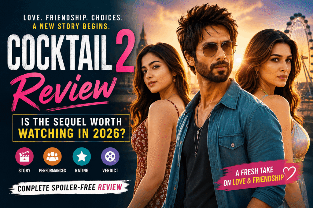 Cocktail 2 Review: Bollywood movie sequel featuring the lead cast in a promotional poster
