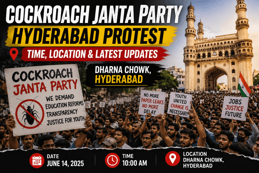 Cockroach Janta Party Hyderabad Protest supporters gathered at Dharna Chowk in Hyderabad