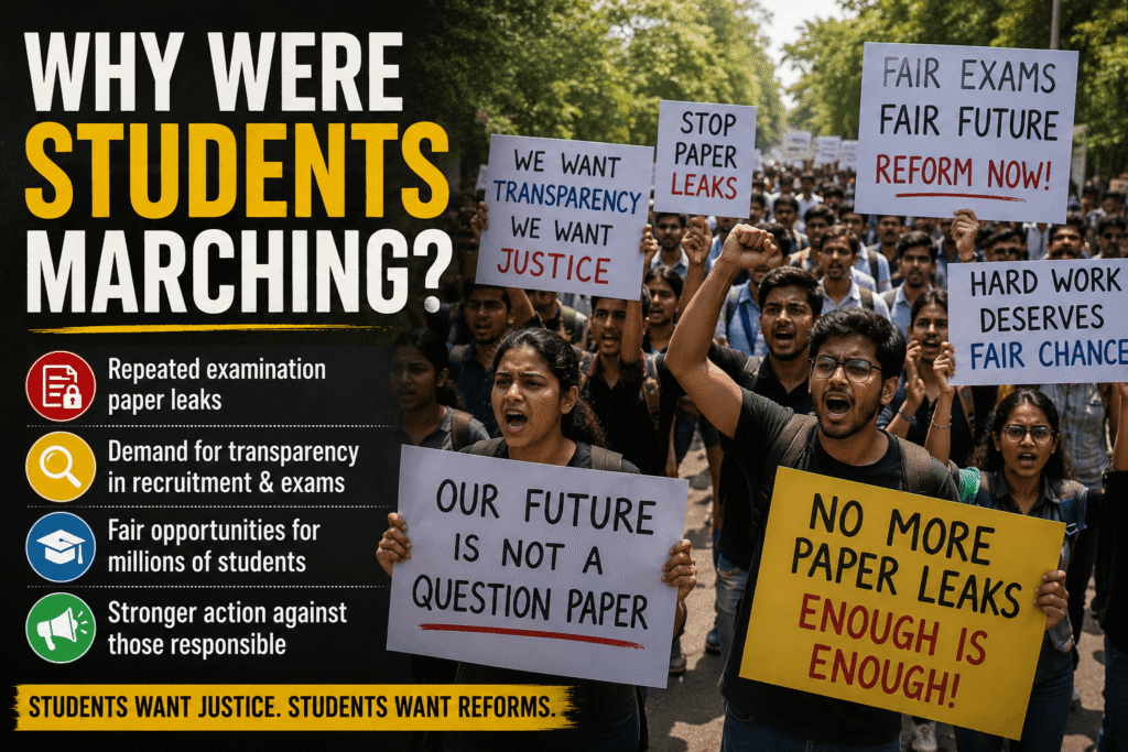 Parliament March showing thousands of students marching toward Parliament in Delhi during the protest