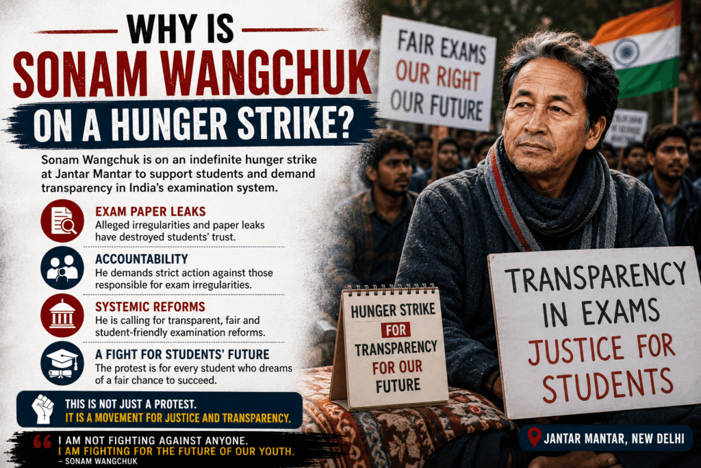 create image for Why Is Sonam Wangchuk on a Hunger Strike? And it has to be different in others images