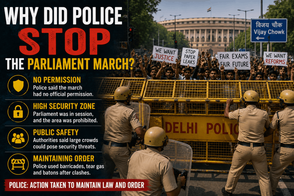 Parliament March showing thousands of students marching toward Parliament in Delhi during the protest