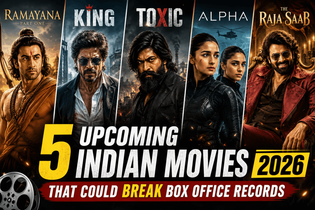 Upcoming Indian movies 2026 featuring Ramayana, King, Toxic, Alpha, and The Raja Saab