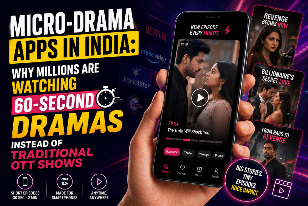 Micro-Drama Apps In India showing vertical drama episodes on a mobile phone